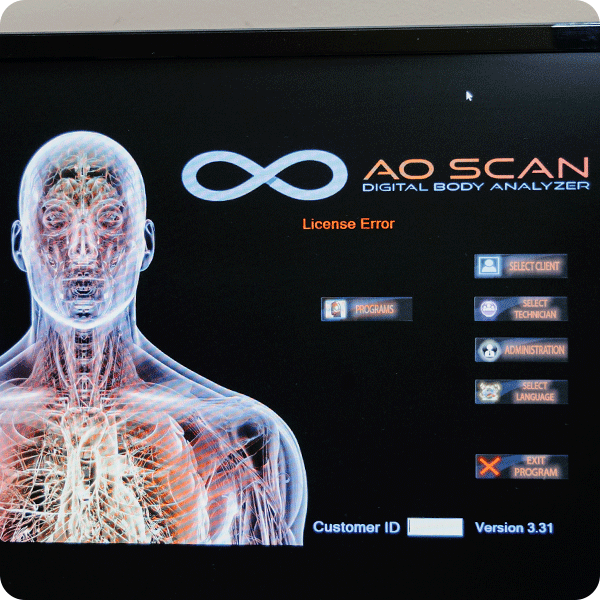Computer screen displays the AO Digital Body Scan therapy software